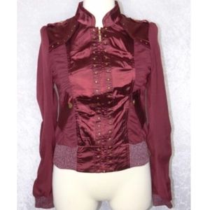 LeShop fashion designer Jacket Burgundy Ruched Small-Medium Gold Accents